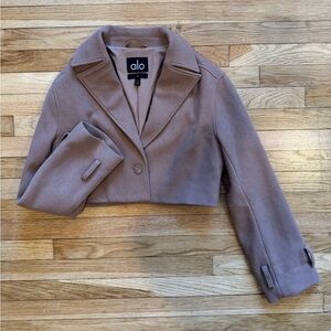 ALO Yoga Wool Cropped Metro Trench Coat in Toasted Almond Sz XS